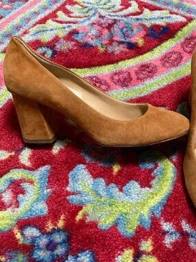 Lafayette 148 New York camel tan suede block heel pumps